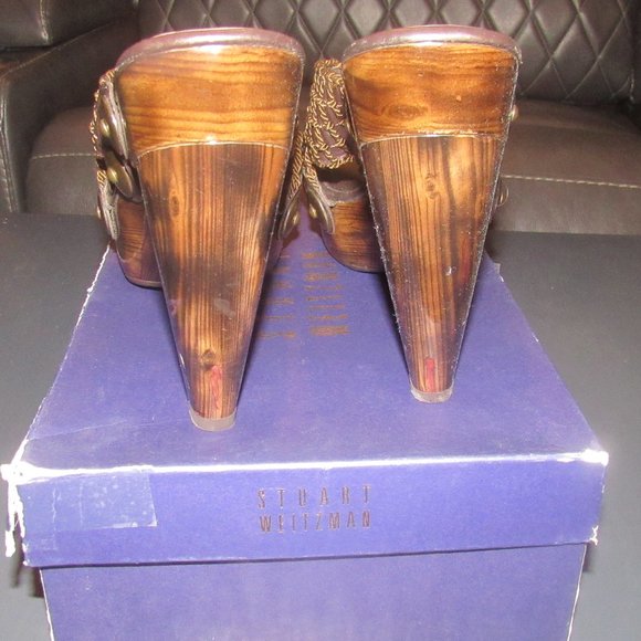 STUART WEITZMAN-Dark Brown Woven Heeled Slides ~ Size 9 - Picture 9 of 16